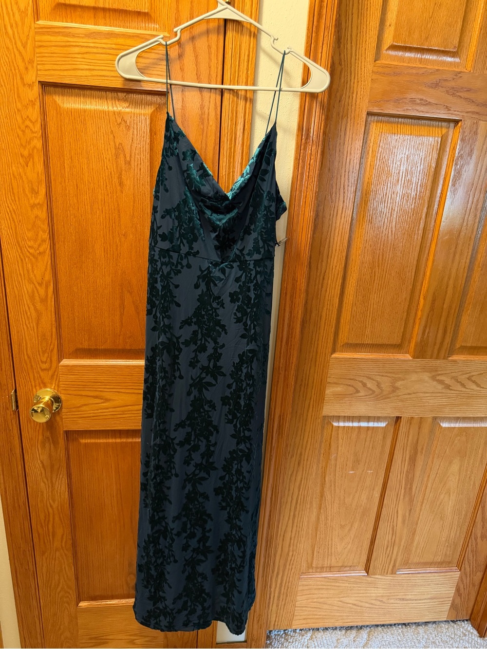 Elegant Green Slip Dress with Floral Burnout